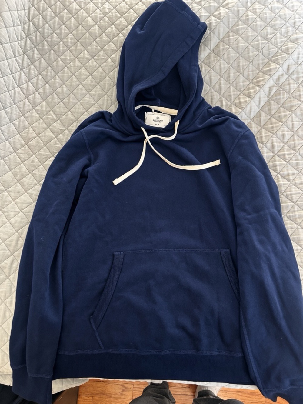 Reigning Champ Navy Pullover Hoodie with White Drawstrings MADE IN CANADA